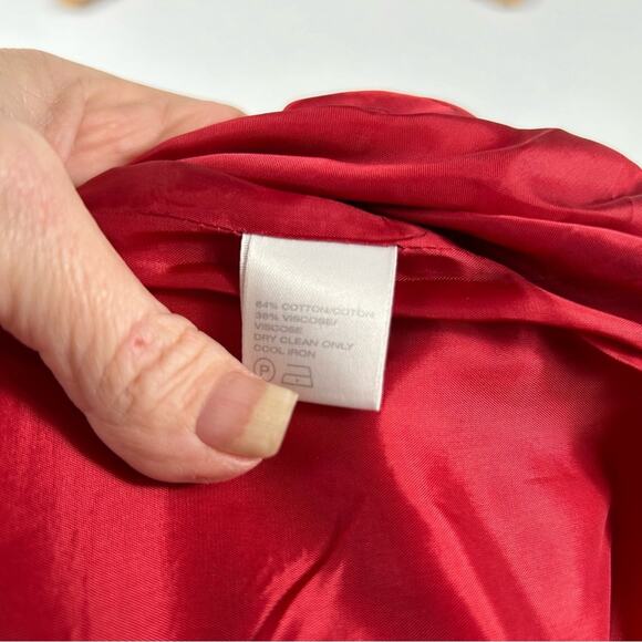 Lafayette New York148 Red Cotton Blend Open Front Boxy Short Pocket Jacket Size4 - Picture 8 of 9